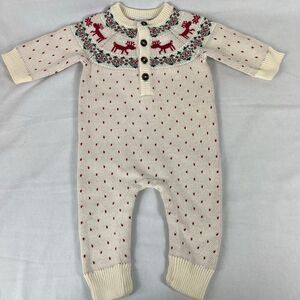 Hanna Andersson Baby Deer Fair Isle Sweater Romper 6-12M size 70 Like New
